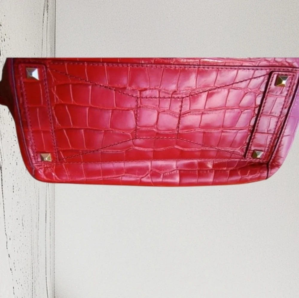 Kate Spade Red Croc-Embossed Leather Satchel Tote Bag